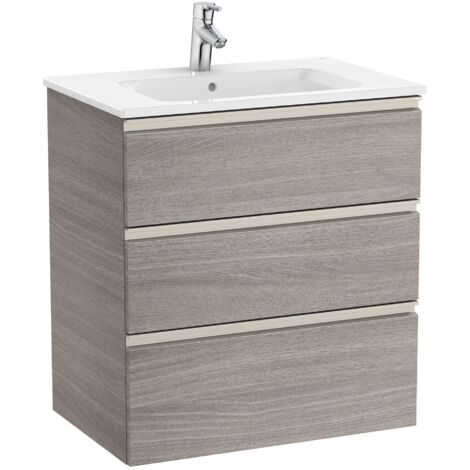 Meuble bas 3 tiroirs Unik + lavabo central THE GAP - ROCA Couleur : Chêne City texturé - Dimensions : 705x460x763 mm