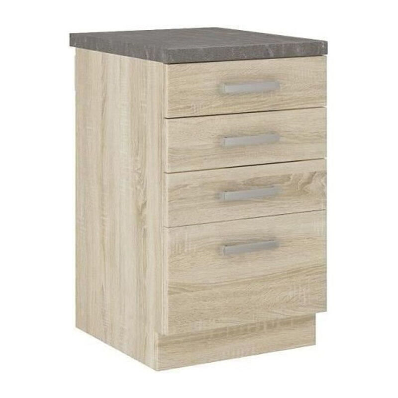 Meuble bas 4 tiroirs avec plan de travail - Decor chene sonoma - L 40 x P 51,6 x H 85 cm - LASSEN