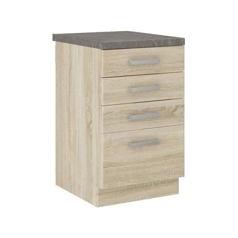 Meuble bas 4 tiroirs avec plan de travail - Décor chene sonoma - l 40 x p 51,6 x h 85 cm - lassen