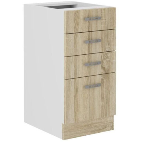 Meuble bas 4 tiroirs décor chêne sonoma L40xP48xH82 cm – Montage facile – Fabriqué en Pologne – Design fonctionnel pour cuisine linéaire
