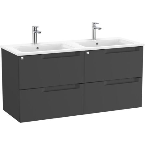 Meuble bas 4 tiroirs + double vasque ALEYDA - ROCA Couleur : Noir mat