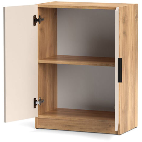 Meuble bas à 2 portes Armoire auxiliaire avec poignées noires coloris Beige/chêne Mauvella - Longueur 60 x Hauteur 80 x Profondeur 34,4 cm