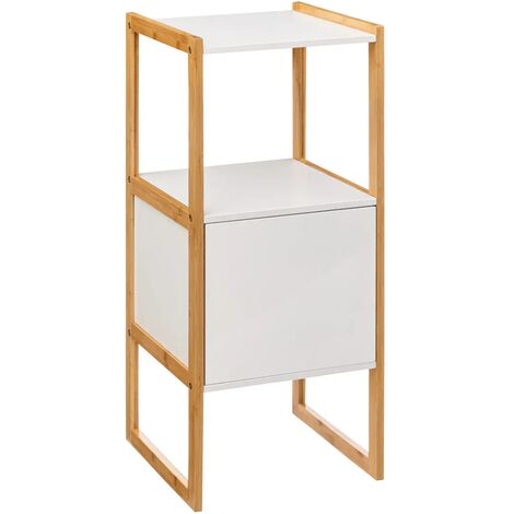 Meuble bas avec une porte en panneau de particules coloris blanc/naturel - Longueur 33 x Profondeur 33 x Hauteur 80 cm -PEGANE-
