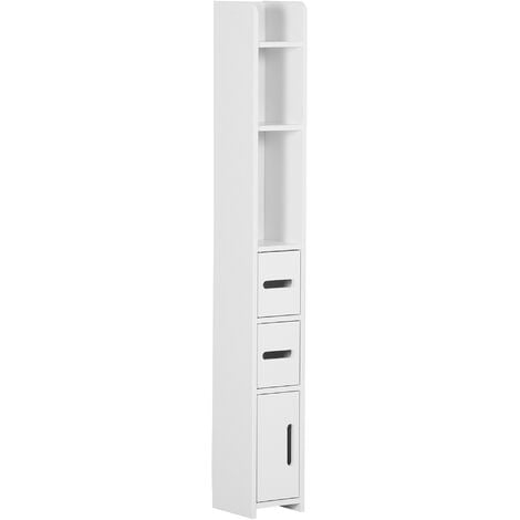 Meuble bas colonne rangement salle de bain WC 3 portes 2 niches étagère blanc