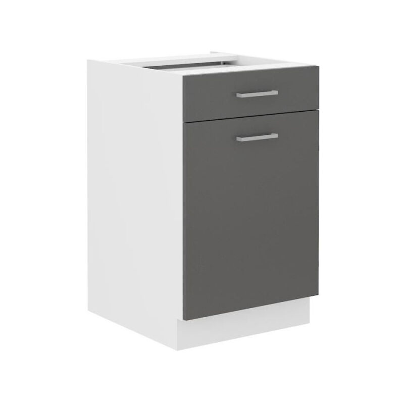Meuble bas cuisine - 1 Porte 1 Tiroir - Décor Gris - l 50 x p 60 x h 86 cm - prego