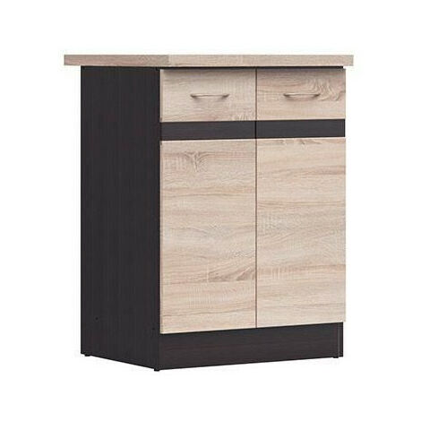 Meuble bas cuisine chêne sonoma 60 cm – Dimensions L 60 x H 86 x P 60 cm – 2 portes battantes – Rangement ustensiles et appareils