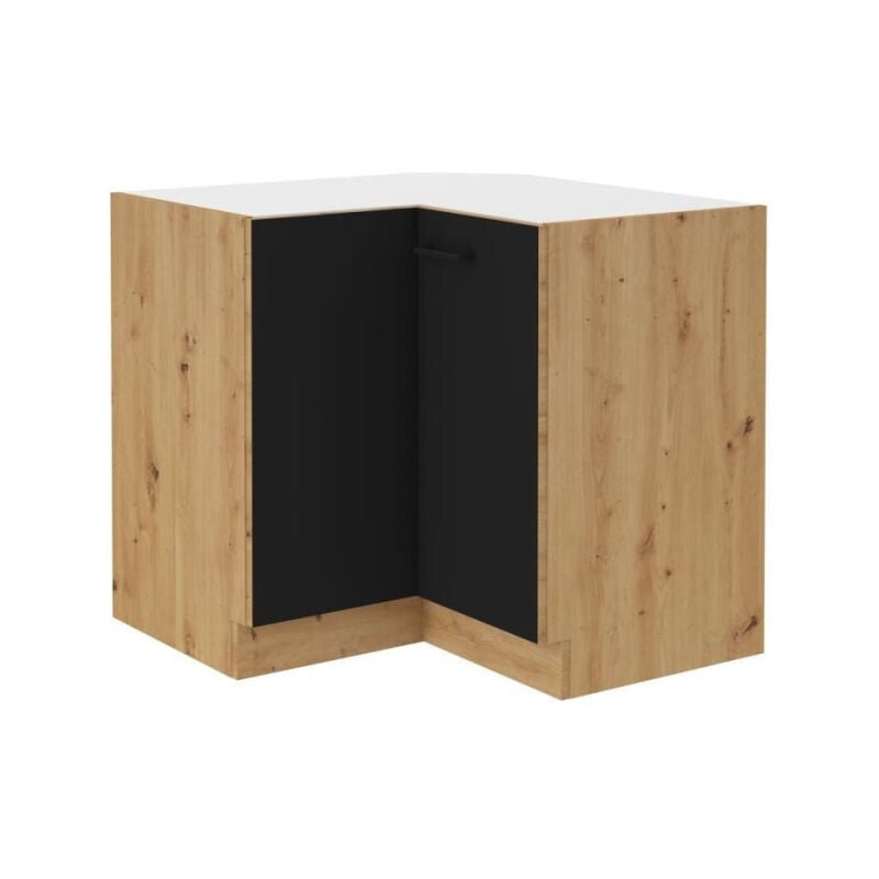 Modena - Meuble bas d'angle - 2 portes - 89 x 89 x 82 cm - Chene artisan / Noir mat - Plan de travail non inclus