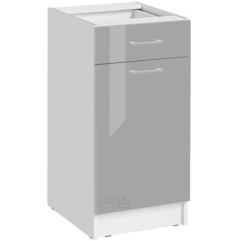 Meuble bas de cuisine Eco Gris Brillant 1 porte 1 tiroir l 40 cm