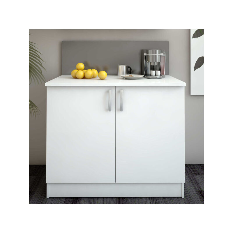 Meuble bas de cuisine 100 cm 2 portes Blanc Mat - marta - l 100 x l 60 x h 85 cm