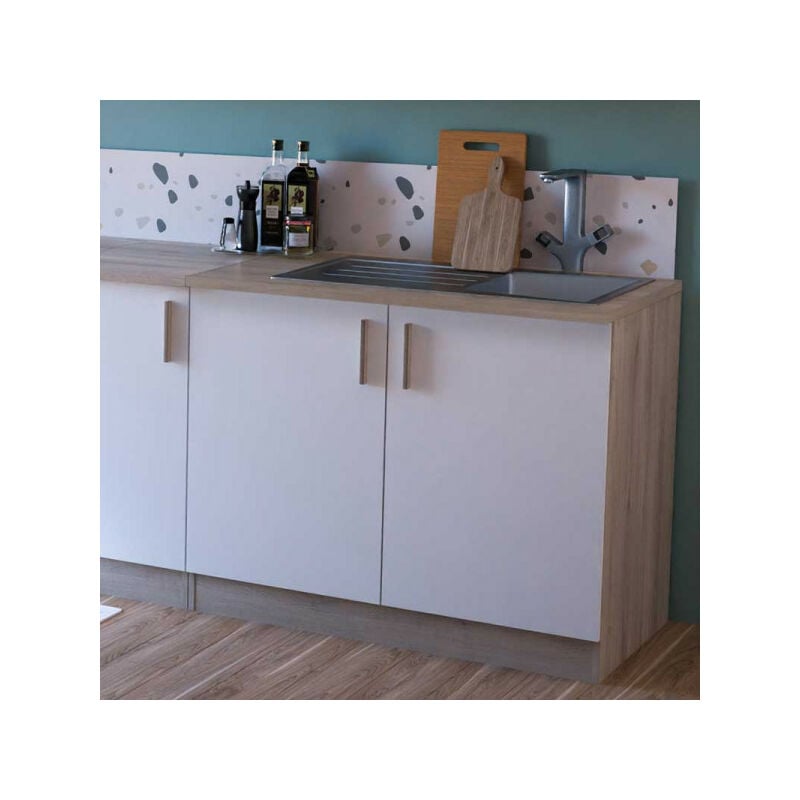 dansmamaison - meuble bas de cuisine 100 cm blanc/chêne - abinci - l 100 x l 60 x h 85 cm