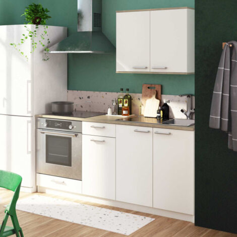 TMM Meuble bas de cuisine 180 cm Blanc/Chêne - MATBA - L 180 x l 60 x H 85 cm