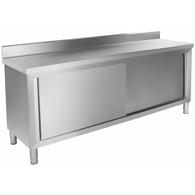 Meuble bas de cuisine 200x60 cm avec rebord acier inoxydable - Or