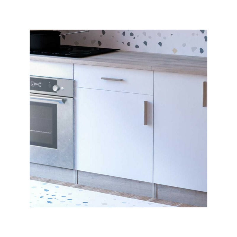 meuble bas de cuisine 60 cm blanc/chêne - abinci - l 60 x l 60 x h 85 cm