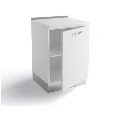 Meuble bas de cuisine 60x60x84 cm en bois blanc mat avec une porte - Massa