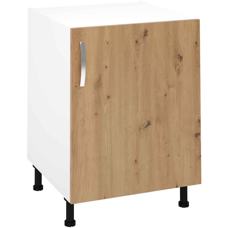 Meuble bas de cuisine avec 1 porte coloris Chêne Albar - Hauteur 85 x Longueur 60 x profondeur 58 cm