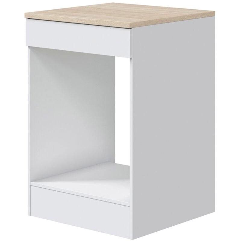 Meuble bas de cuisine avec plan de travail pour four coloris blanc brillant /chêne canadien - hauteur 90 x longueur 60 x profondeur 60 cm