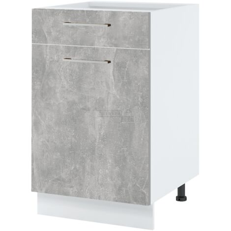 Meuble bas de cuisine Bellissi Beton Naturel 1 porte 1 tiroir L 60 cm -  Porte avec poignée apparente Coulisses tiroir avec amortisseur Grey