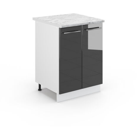 Meuble bas de cuisine Fame-Line, Anthracite Haute brillance, 60 cm , PT Marbre, Vicco