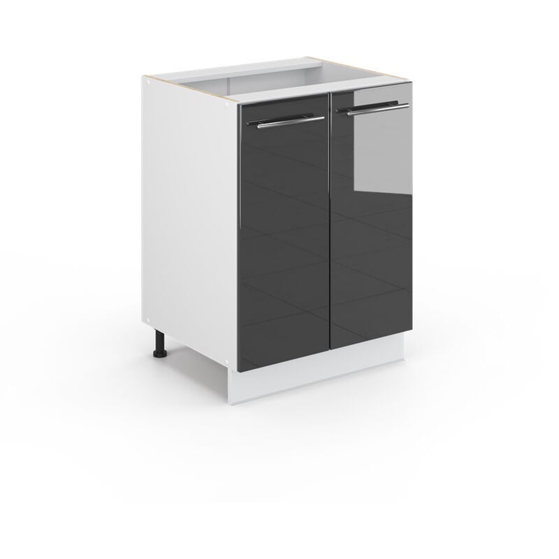 Meuble bas de cuisine Fame-Line, Anthracite Haute brillance, 60 cm sans plan de travail Vicco