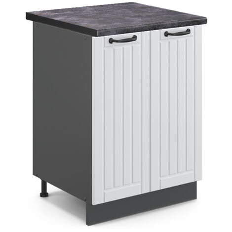 Meuble bas de cuisine Fame-Line, Blanc campagne, 60 cm , PT Anthracite, Vicco
