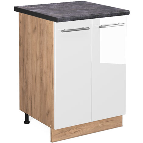 Meuble bas de cuisine Fame-Line, Blanc Haute brillance, 60 cm , PT Anthracite, Vicco