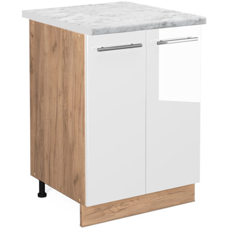 Meuble bas de cuisine Fame-Line, Blanc Haute brillance, 60 cm , PT Marbre, Vicco