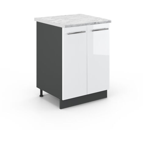 Meuble bas de cuisine Fame-Line, Blanc Haute brillance, 60 cm , PT Marbre, Vicco