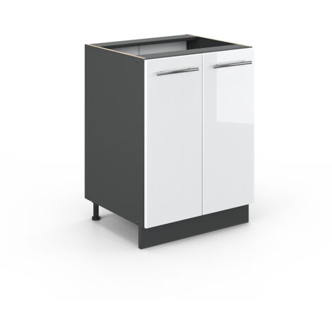 Meuble bas de cuisine Fame-Line, Blanc Haute brillance, 60 cm sans plan de travail, Vicco