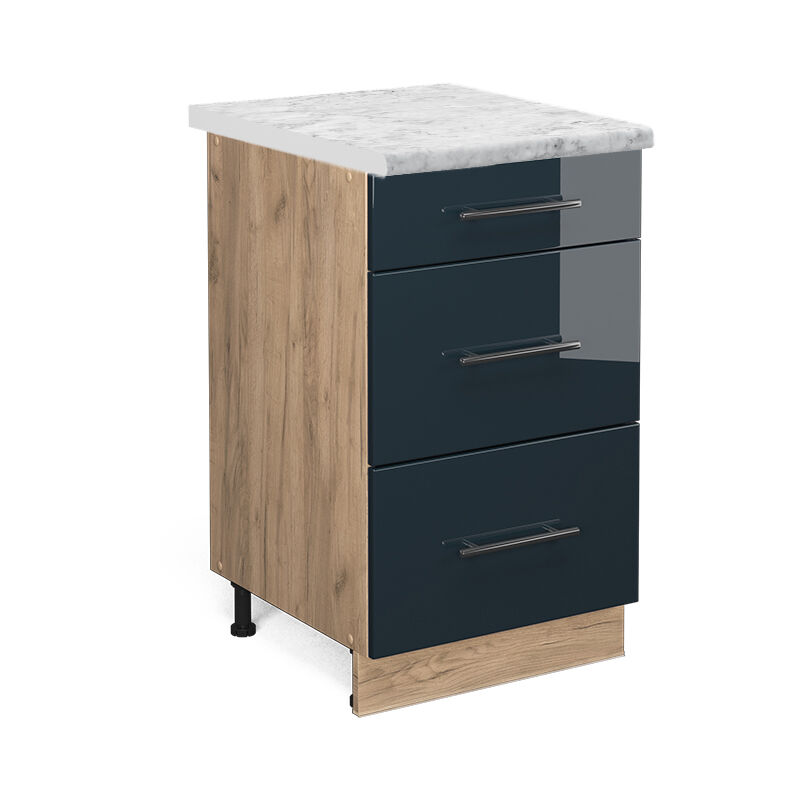 Meuble cuisine Fame-Line, Bleu foncé brillant, 50 cm, pt Marbre Vicco