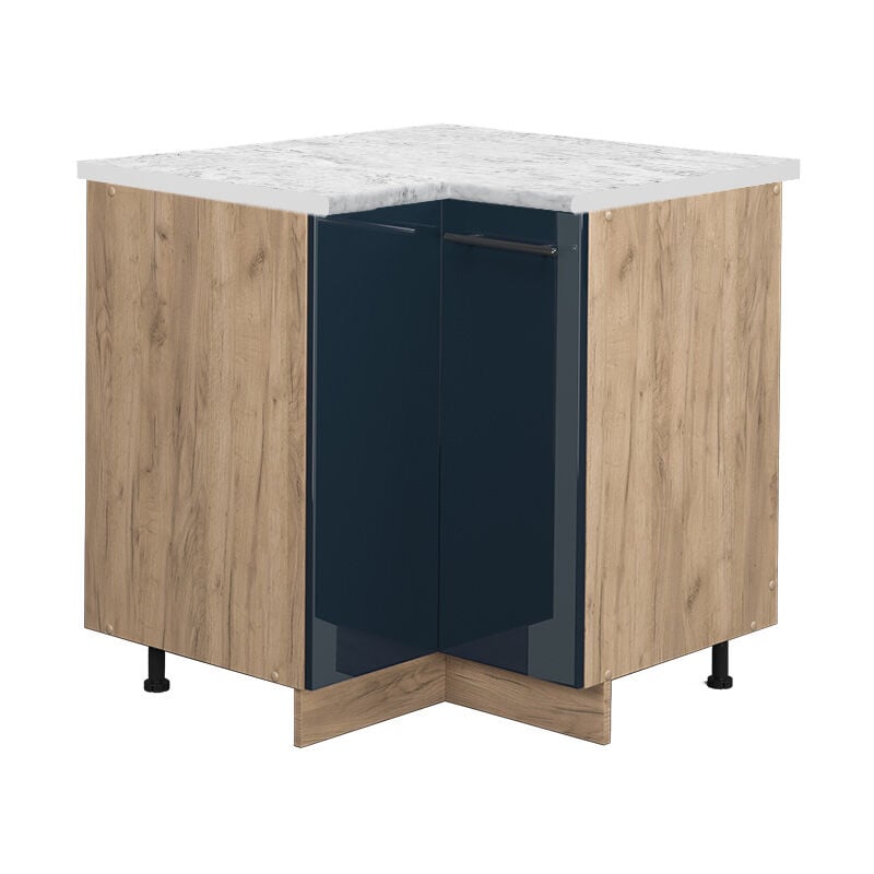 Meuble d'angle Fame-Line, Bleu foncé brillant, 80.5 cm, pt Marbre Vicco