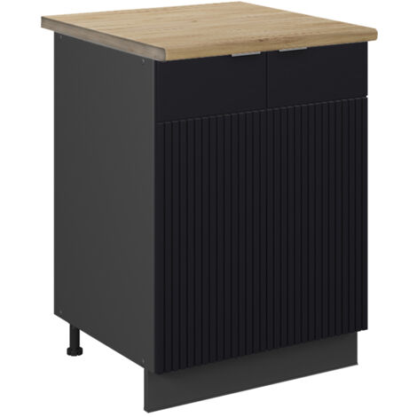 Meuble bas de cuisine Fame-Line, Noir rayé, 60 cm, PT Chêne, Vicco