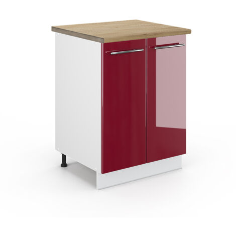 Meuble bas de cuisine Fame-Line, Rouge bordeaux Haute brillance, 60 cm , PT Chêne, Vicco