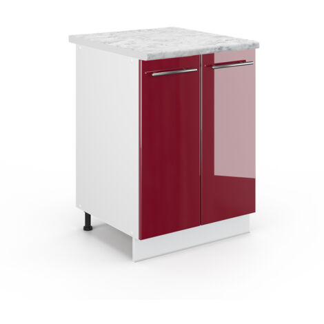 Meuble bas de cuisine Fame-Line, Rouge bordeaux Haute brillance, 60 cm , PT Marbre, Vicco