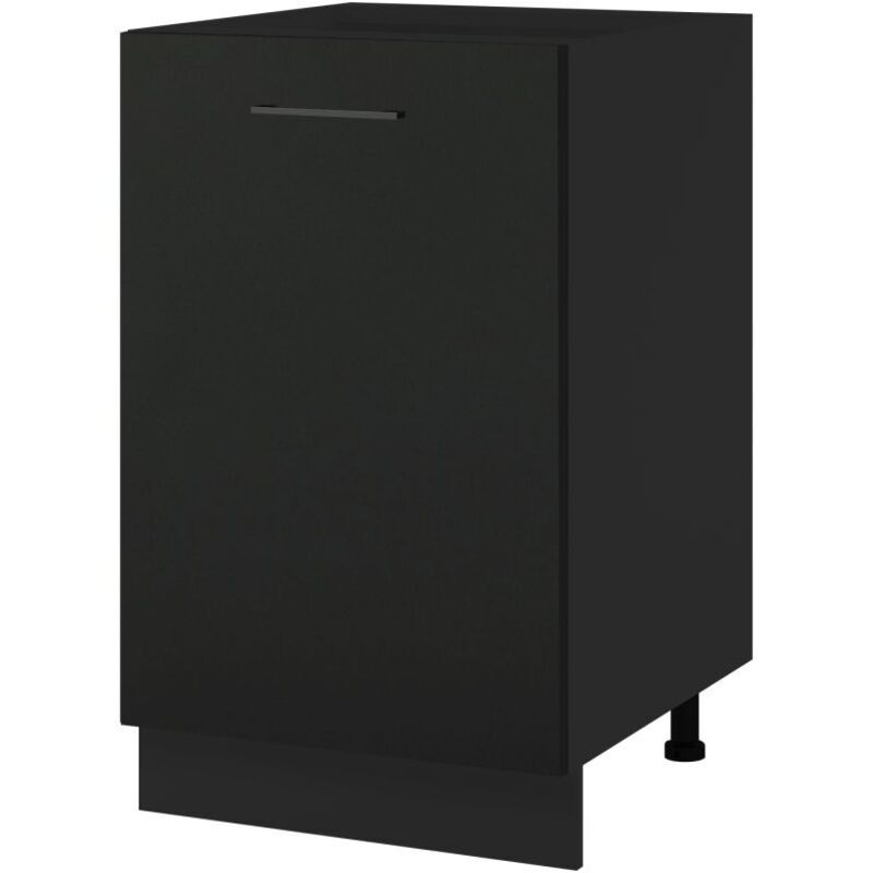 Meuble bas de cuisine Lovia Noir mat 1 porte L 50 cm - Porte avec poignée apparente Black