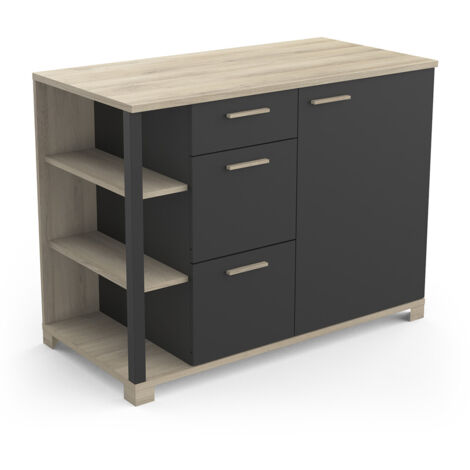 Meuble bas de cuisine moderne 120 cm chêne/noir Loft