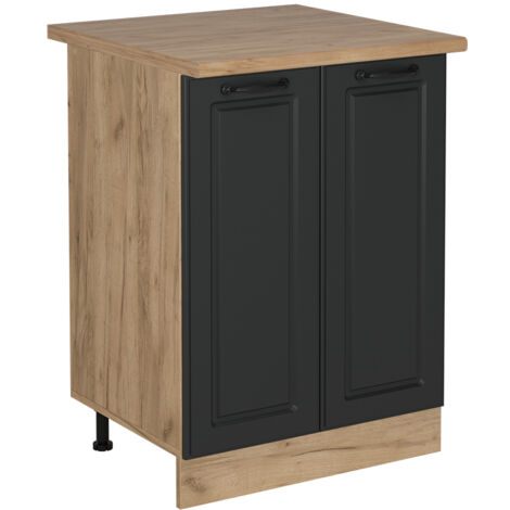 Meuble bas de cuisine R-Line, Anthracite campagne, 60cm, PT Chêne, Vicco