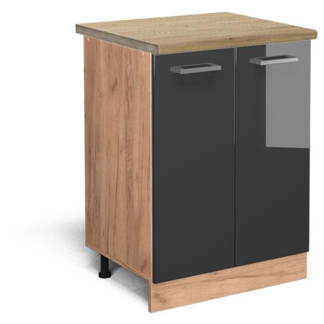Meuble bas de cuisine R-Line, Anthracite Haute brillance, 60 cm , PT Chêne, Vicco