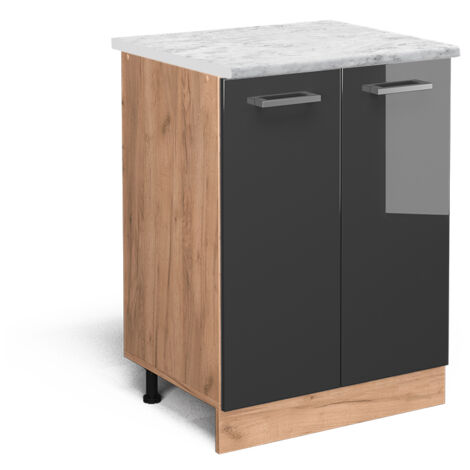 Meuble bas de cuisine R-Line, Anthracite Haute brillance, 60 cm PT Marbre, Vicco