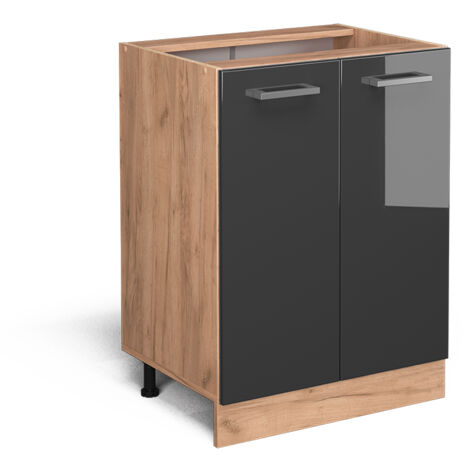 Meuble bas de cuisine R-Line, Anthracite Haute brillance, 60 cm sans plan de travail, Vicco