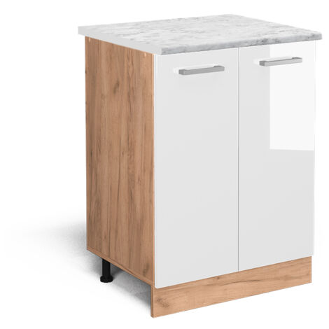 Meuble bas de cuisine R-Line, Blanc Haute brillance, 60 cm PT Marbre, Vicco