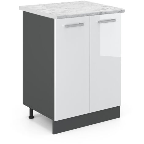 Meuble bas de cuisine R-Line, Blanc Haute brillance, 60 cm PT Marbre, Vicco