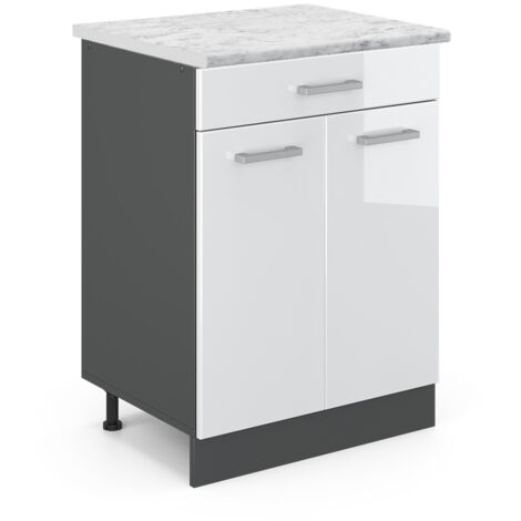 Meuble bas de cuisine R-Line, Blanc Haute brillance, 80 cm PT Marbre, Vicco