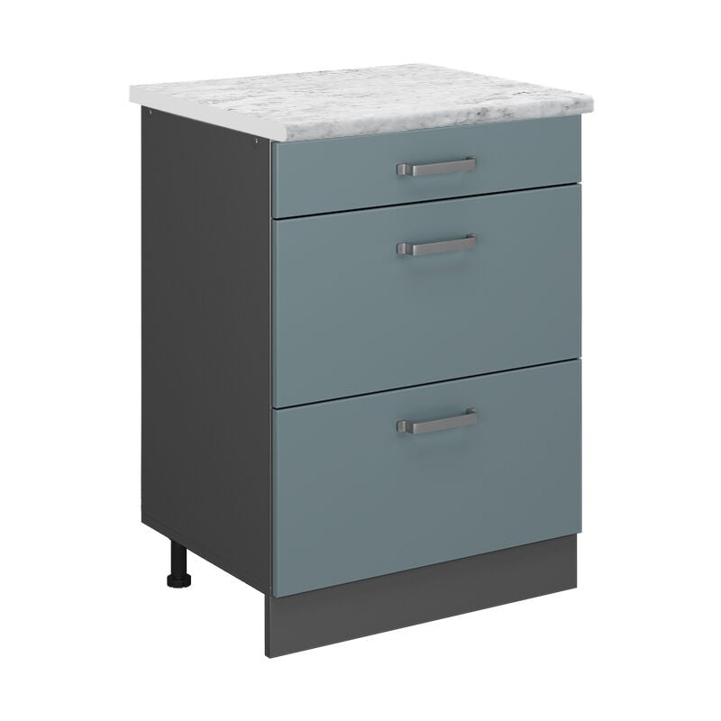 Meuble cuisine R-Line, Bleu-gris, 60cm pt Marbre Vicco