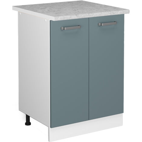 Meuble bas de cuisine R-Line, Bleu-gris, 60 cm , PT Marbre, Vicco