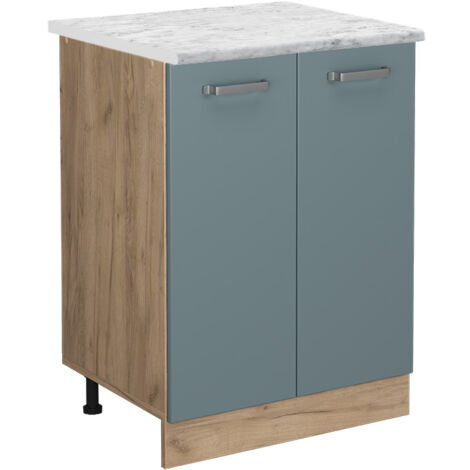 Meuble bas de cuisine R-Line, Bleu-gris, 60 cm PT Marbre, Vicco