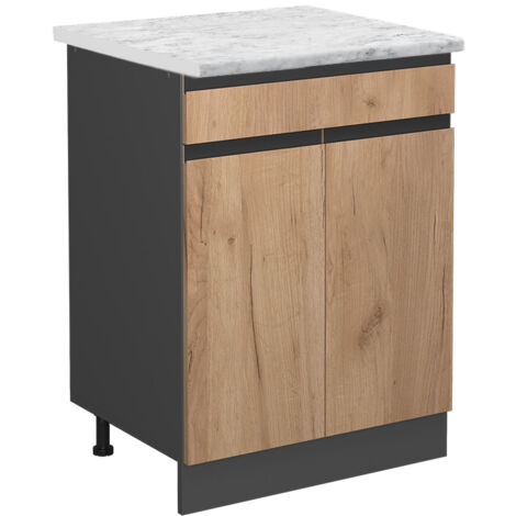 Meuble bas de cuisine R-Line, Chêne de force doré, 60 cm AP Marbre, Vicco