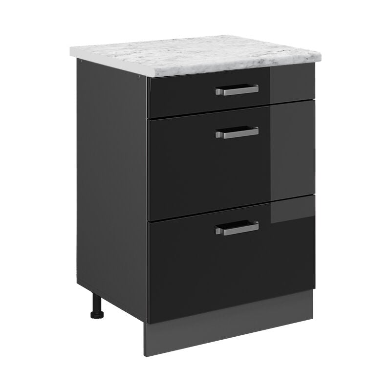 Meuble cuisine R-Line, Noir Haute brillance, 60cm pt Marbre Vicco