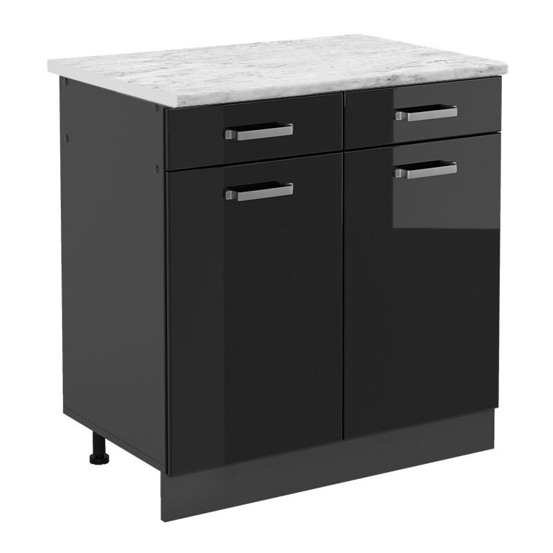 Meuble cuisine R-Line, Noir Haute brillance, 80cm pt Marbre Vicco