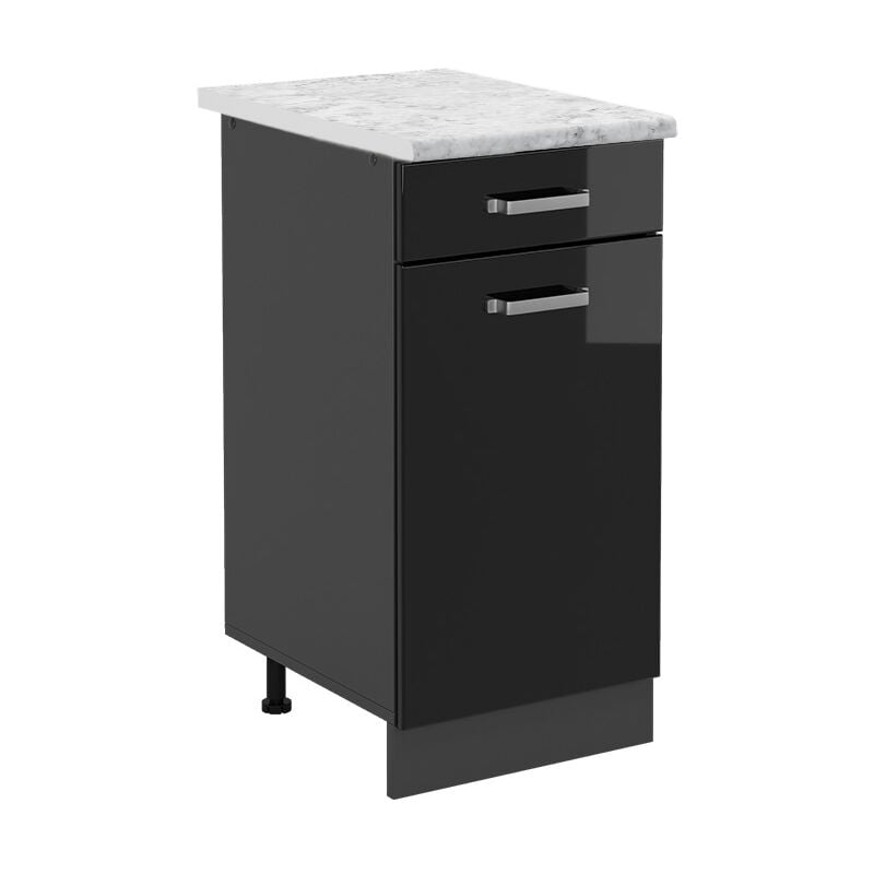 Meuble cuisine R-Line, Noir Haute brillance, 40cm pt Marbre Vicco