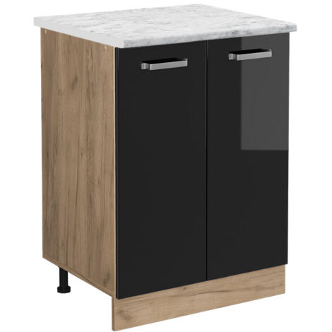 Meuble bas de cuisine R-Line, Noir Haute brillance, 60 cm PT Marbre, Vicco